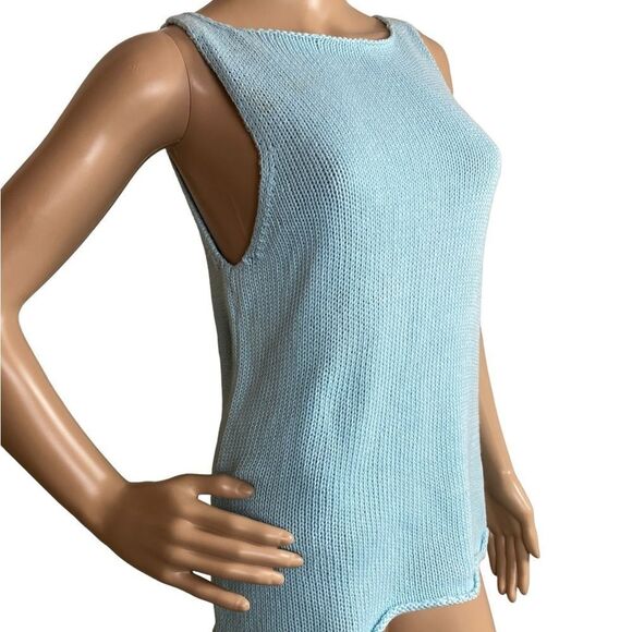 DKNY Petite M/L knitted tank top 100% cotton light blue - Picture 2 of 5